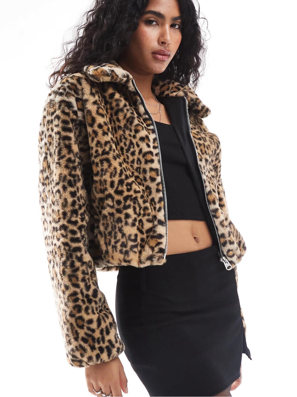 Kendall & Kylie Leopard Print Faux Fur Jacket - Brown/Black/Cream